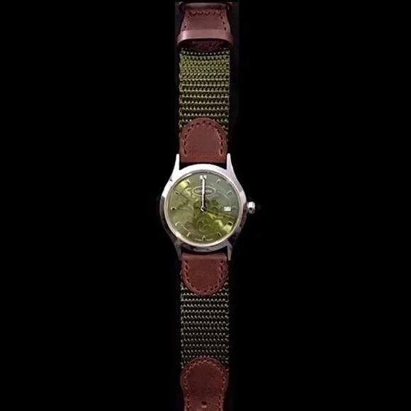 LOIS HILL Watch Green Face Green & Brown Band